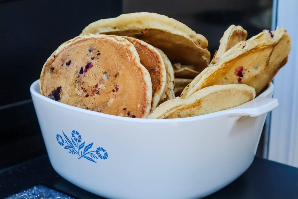 Sourdough discard pancakes in serving container