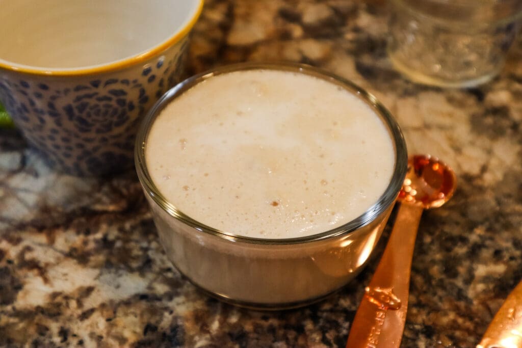 Easy Homemade PIzza bubbling yeast in bowl