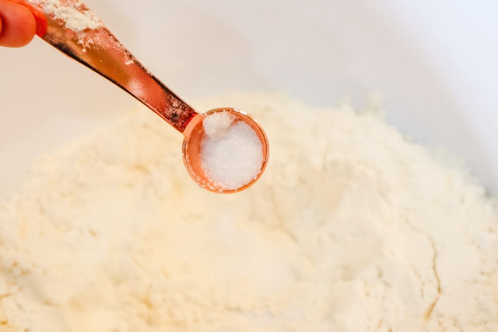 Easy Homemade PIzza salt added to flour