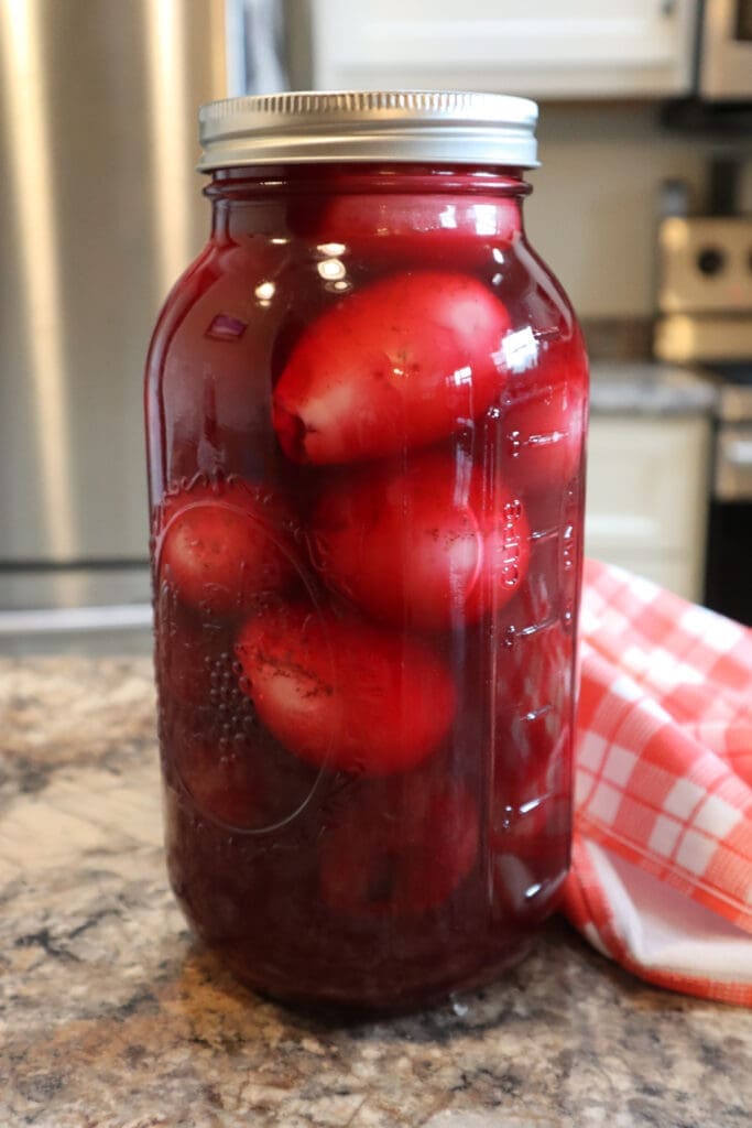 Instant pot pickled eggs in large glass mason jar