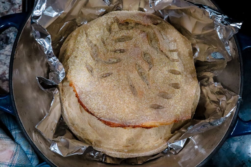 Sourdough bread in a dutch oven