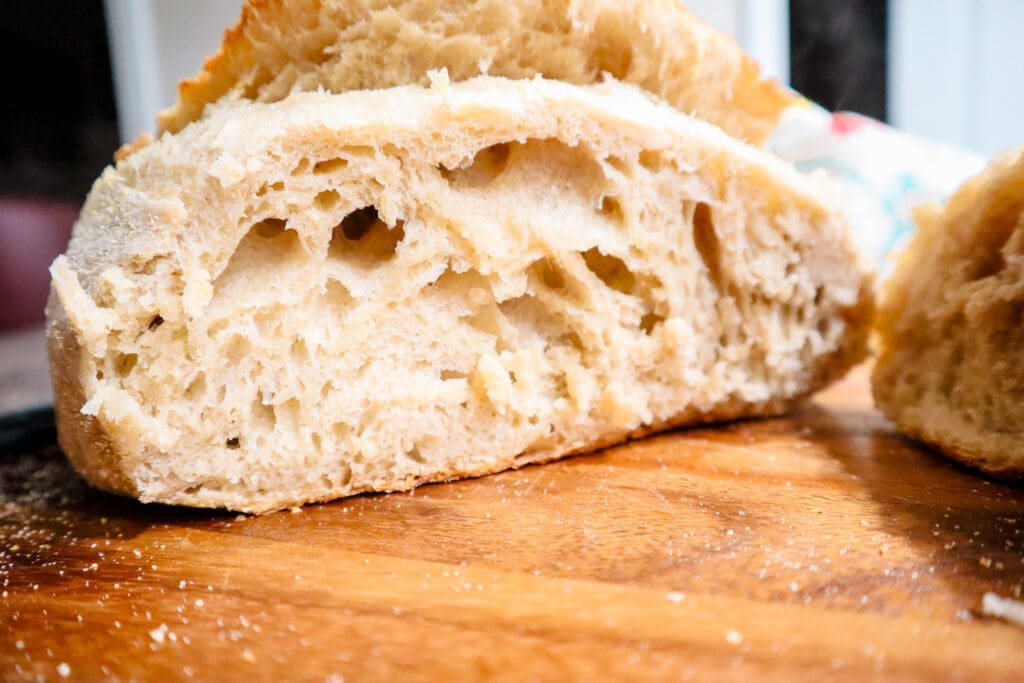 Dutch oven cooked sourdough bread slice