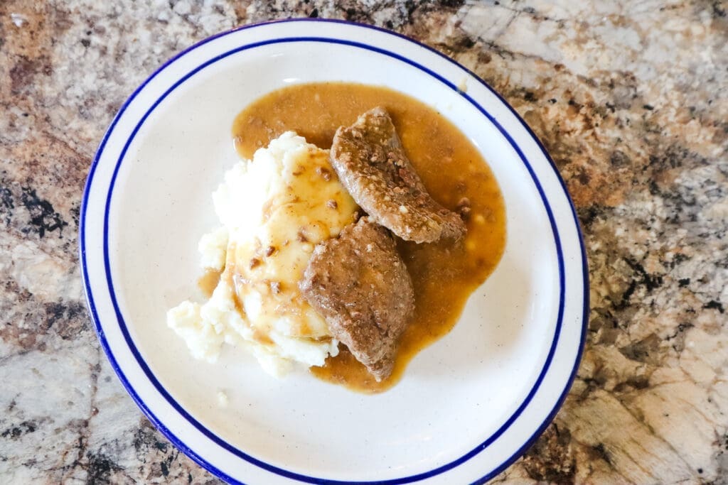 Venison cubed steak recipe with gravy on mashed potatoes